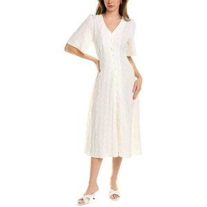 NEW Gracia White Jacquard Shirtdress LARGE flutter sleeve v-neck